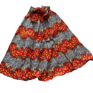 Ankara Long Maxi Skirt with Pockets Paisley Abstract Red Western One Size
